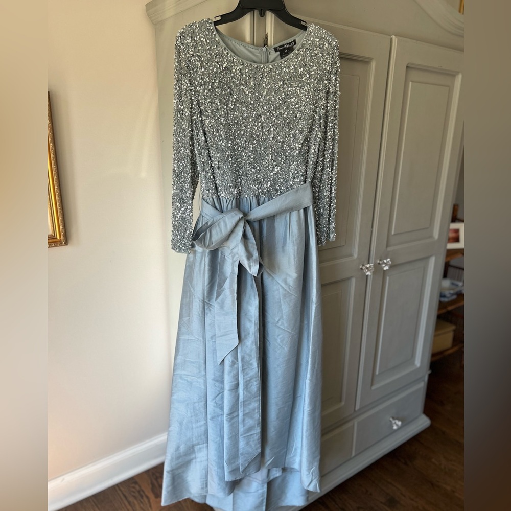 Pisarro Nights Beaded Bodice & Taffeta High-Low Maxi Gown light blue Sz 14 NWT